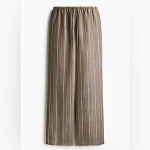 H&M Taupe Pinstripe Drawstring Linen Pants